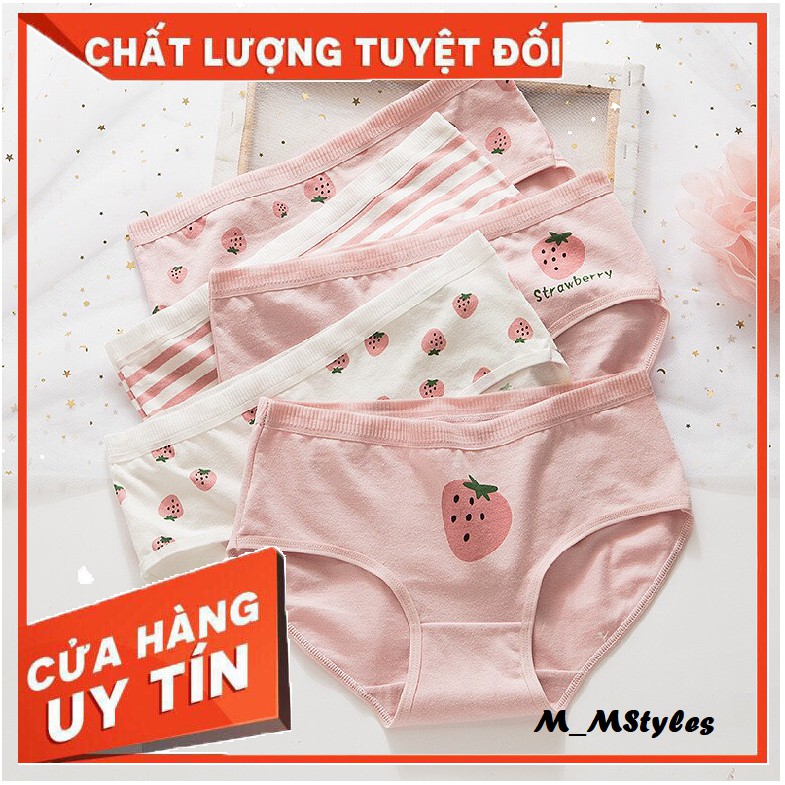 Quần Chip Nữ Cotton ⚡️𝐅𝐑𝐄𝐄𝐒𝐇𝐈𝐏⚡️ Siêu Co Giãn Thoáng Khí In Hình Quả Dâu 5 Hoạ Tiết - Quần Lót Nữ Cotton