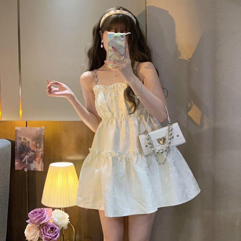 Đầm Hai Dây Mùa Hè Màu Trơn Dáng Ngắn Độc Đáo Cho Nữ