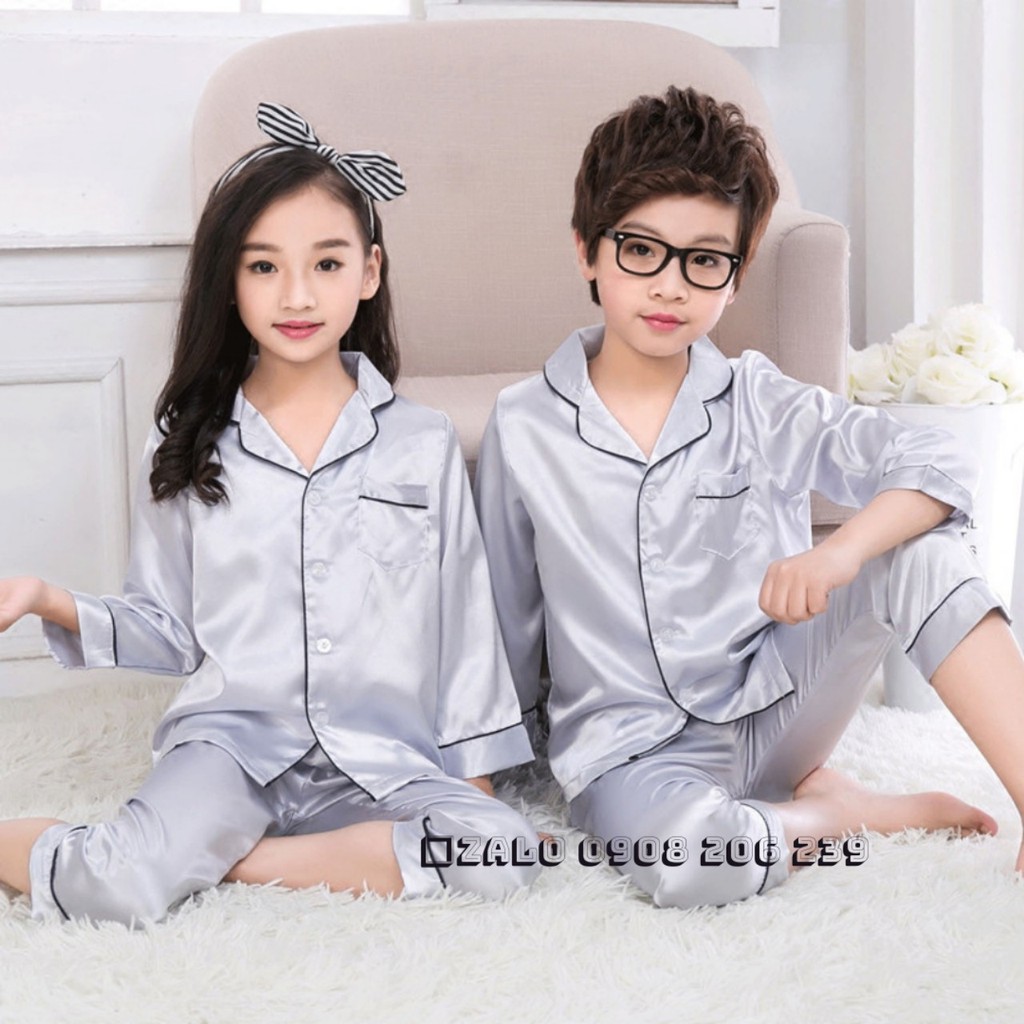 Bộ pijama tay dài bé trai bé gái phi lụa cao cấp 11 đến 60kg