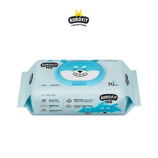 Khăn ướt KOKOFiT thiên nhiên mềm mại và dịu nhẹ màu xanh 100% vải rayon - 70 tờ/hộp