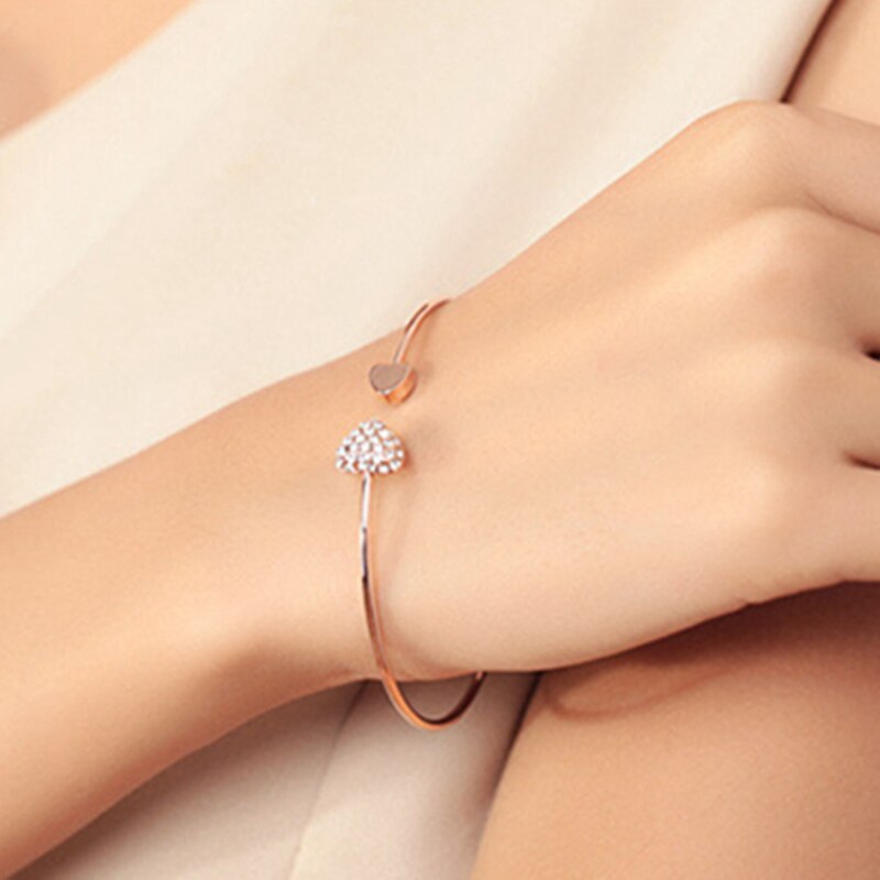 2020 Hot New Fashion Adjustable Bracelet Crystal Double Heart Opening Bracelets bangles Women Jewelry Gift Mujer Pulseras