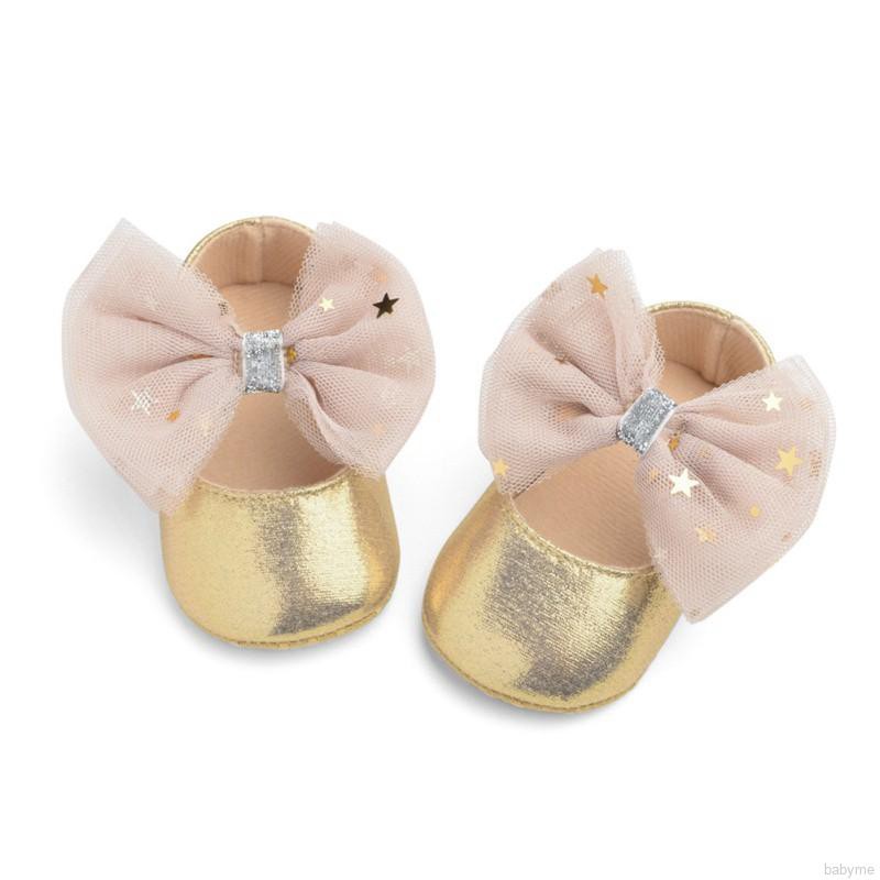 Babyme Autumn Baby Girls Breathable Anti-Slip Mesh Bowknot Flats Toddler Soft Soled Walking Shoes