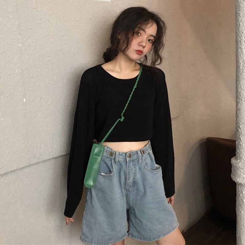 Women's Round Neck T-Shirt Long Sleeve Tops Purea Color Loose Fit Pullover Blouse | BigBuy360 - bigbuy360.vn