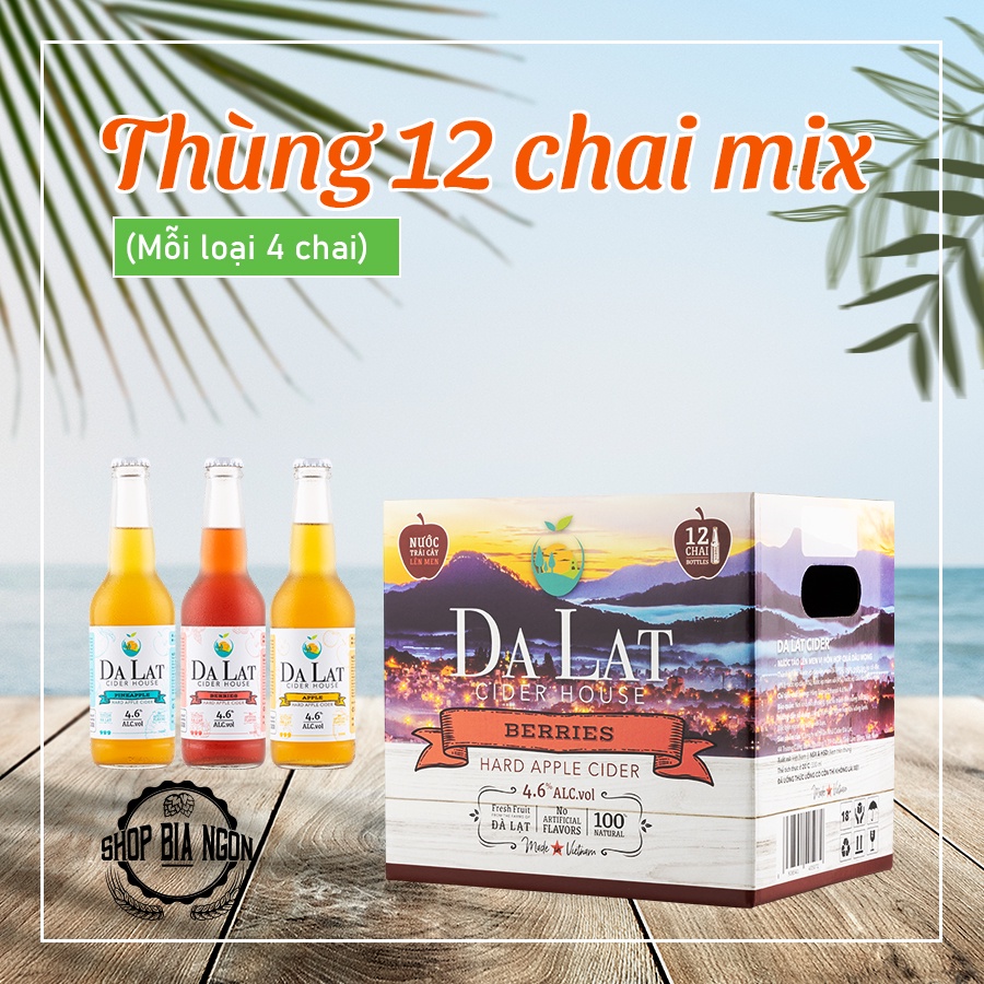 Bia Trái Cây - Dalat Cider - Mix 3 Types Cider - Box 12 Bottle 330ml