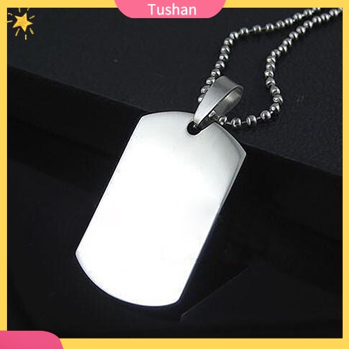 TUSH_Men's Women's Punk Fashion 316L Stainless Steel Polished Rectangular Dog Tag Necklace