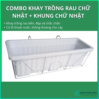 COMBO Khung Sắt Chữ Nhật + Khay Trồng Rau Chậu Chữ Nhật - Trồng Rau Mầm, Rau Xà Lách, Rau Gia Vị - Nhẹ, Bền, Đa Năng