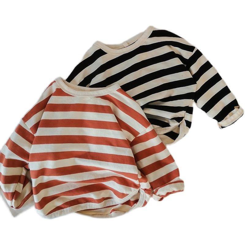 Bộ đồ dài tay họa tiết kẻ sọc thời trang xuân thu phong cách phương Tây cho bé gái