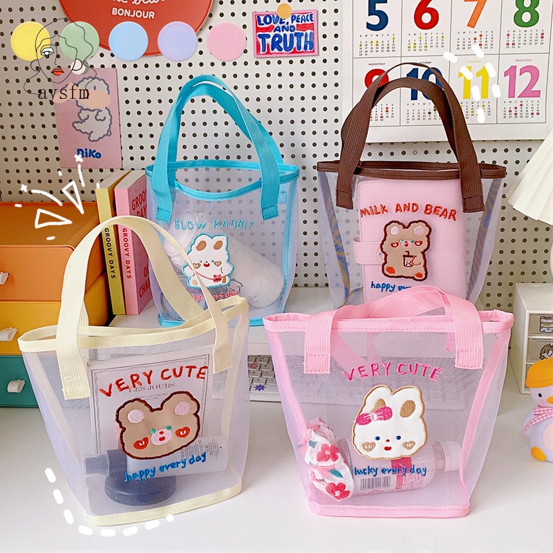 Túi Xách Lưới Trong Suốt Họa Tiết Gấu Xinh Xắn