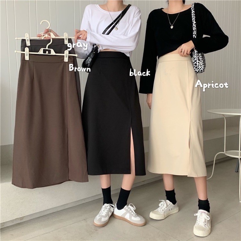 chân váy a hàn quốc, chân váy xẻ cạnh tuyết mưa 808
