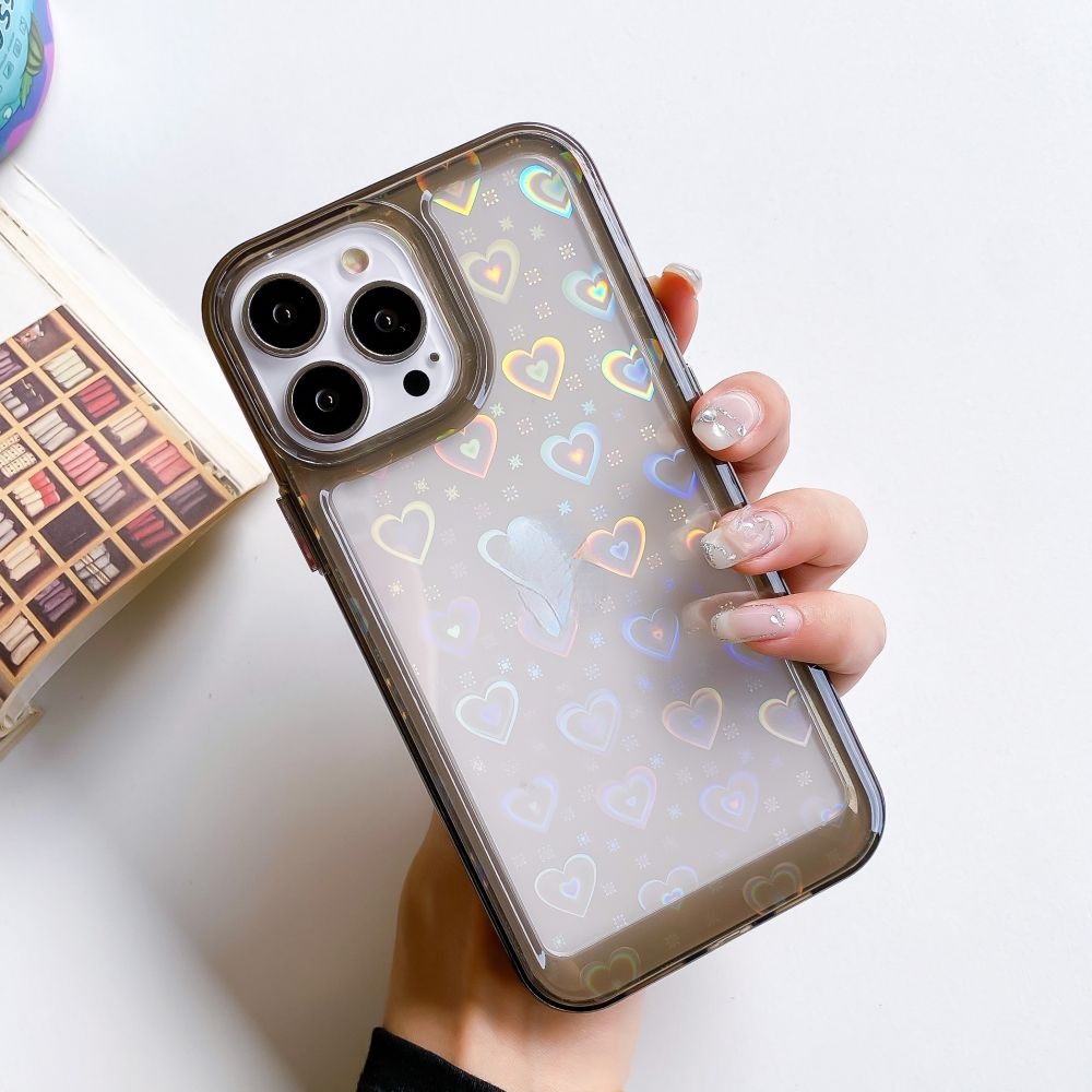 Ốp điện thoại trong suốt bảo vệ toàn diện cho for  iPhone 14 pro max 13 X XR XS max iPhone 7 8Plus 12 pro max 13 mini i11 13 Pro max trong suốt họa tiết trái tim 3d màu laser