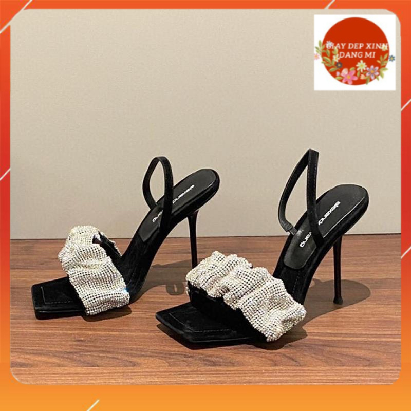 Giày Sandal Cao Gót Nữ 7-9 Phân Hở Ngón Mũi Vuông Quai Nhún Bèo Đính Đá Cao Cấp cg-0604-giaydepxinh.dangmi