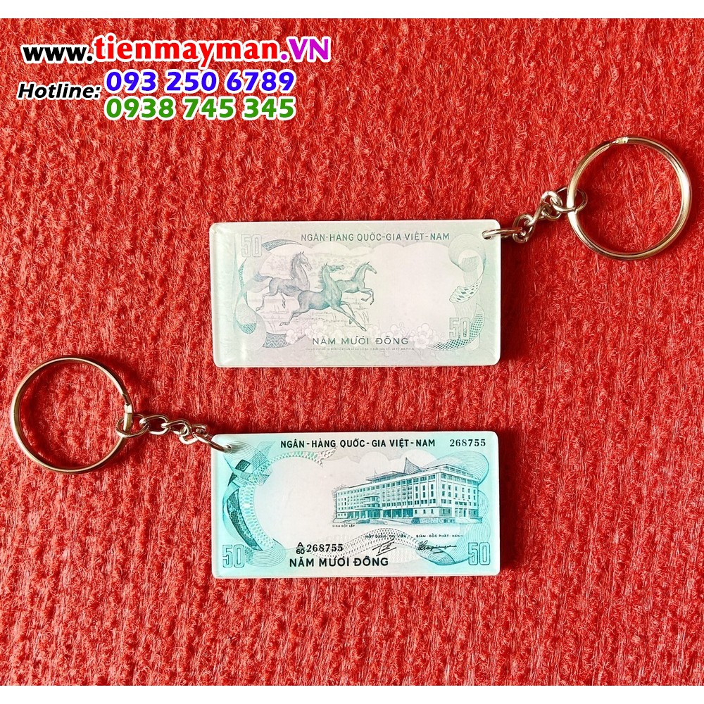 Móc khóa xe máy tờ 50 đồng hình con ngựa - người tuổi ngựa xưa 1972