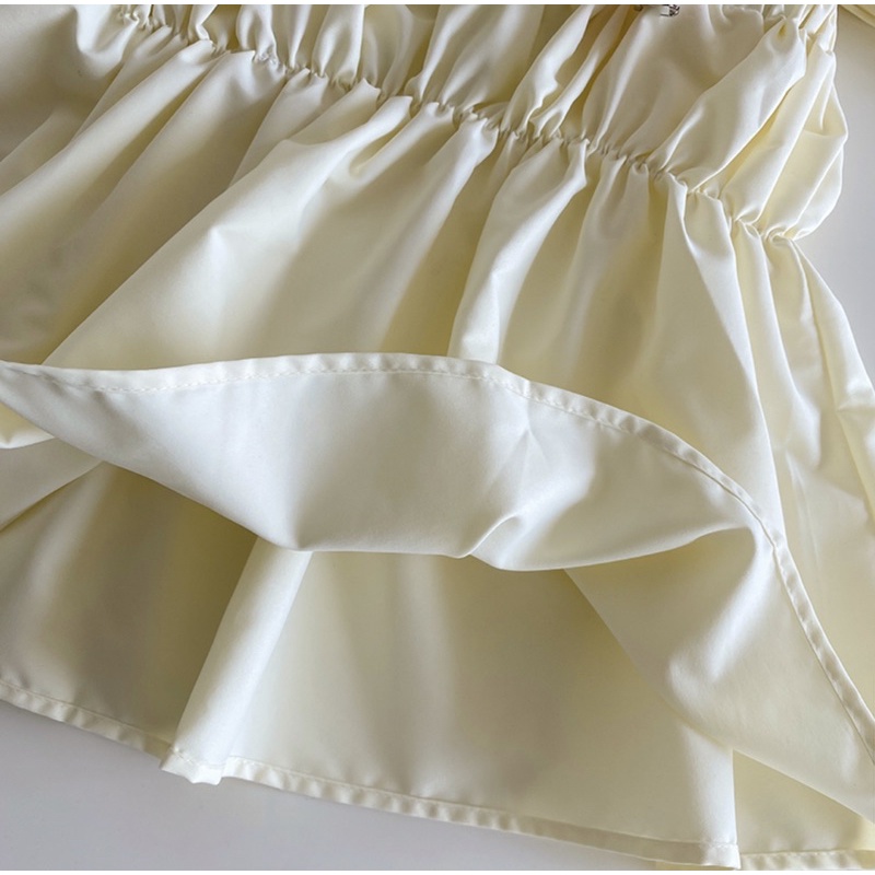 Set Áo Dây Babydoll Thắt Dây Nơ Kèm Ống Tay Dài Vàng Mơ Đáng Yêu