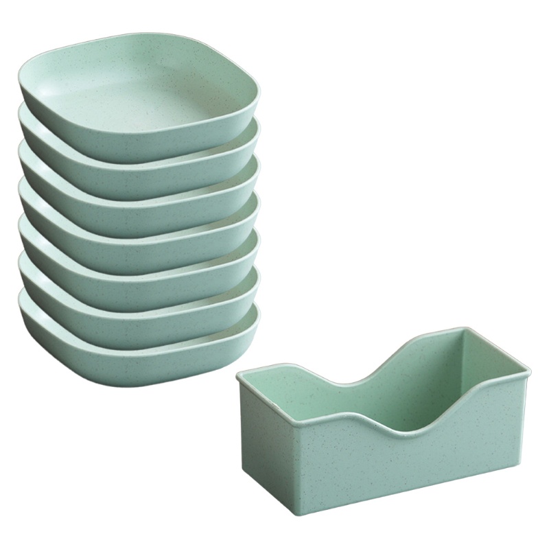 Bộ 7 Tô Vuông Bằng Rơm Lúa Mì Có Thể Tái Sử Dụng Kèm Giá Đỡ