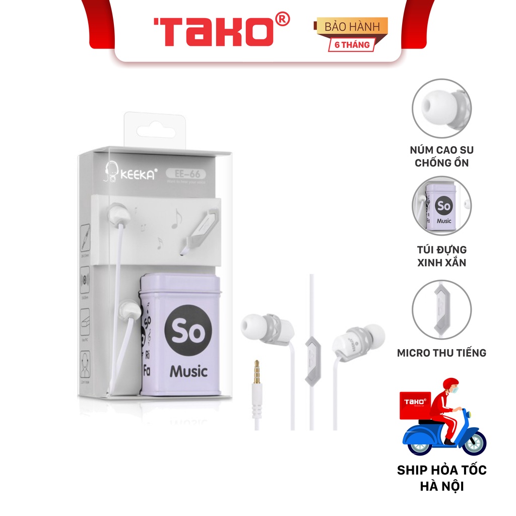 Tai nghe nhét tai có đệm tai chống ồn tích hợp micro teen KEEKA EE-66. Chính hãng, BH 6 tháng