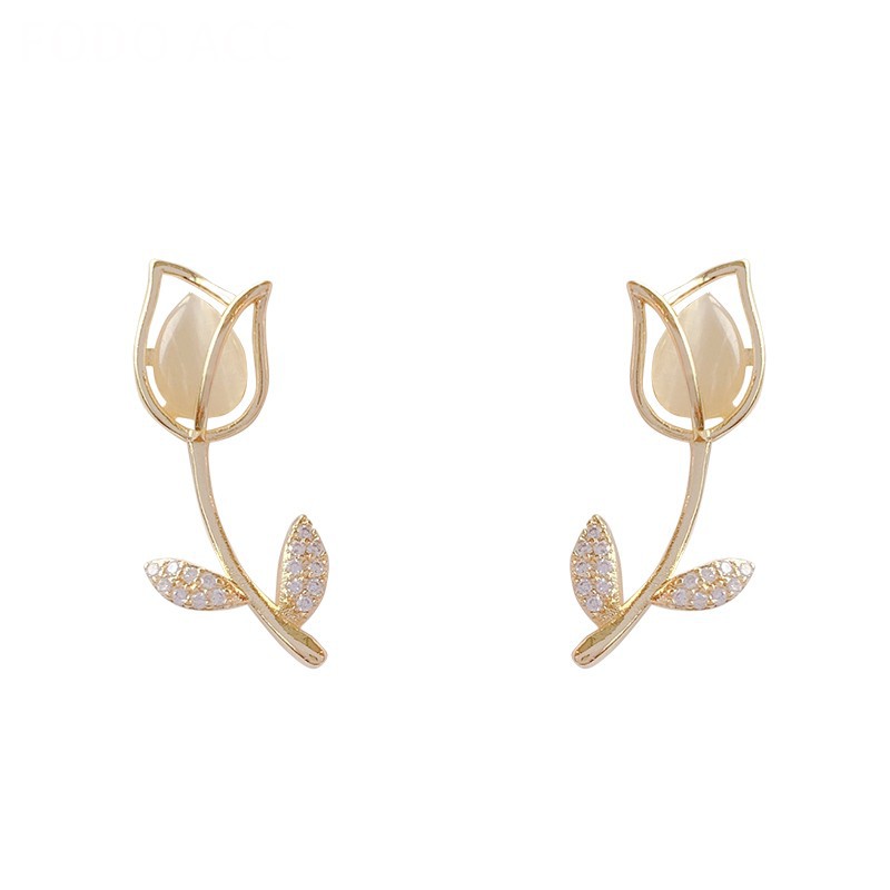 Khuyên tai mạ bạc kiểu hoa hồng đính đá thời trang sang trọng dành cho nữ