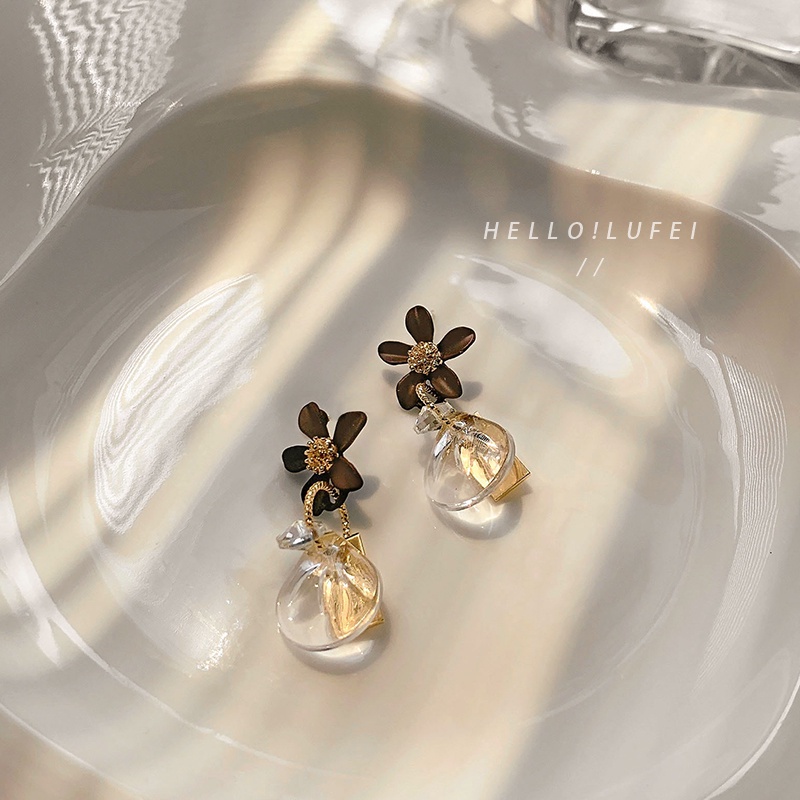 Bông Tai Hình Hoa Tròn Màu Đen Phong Cách Hàn Quốc Thời Trang Cho Nữ