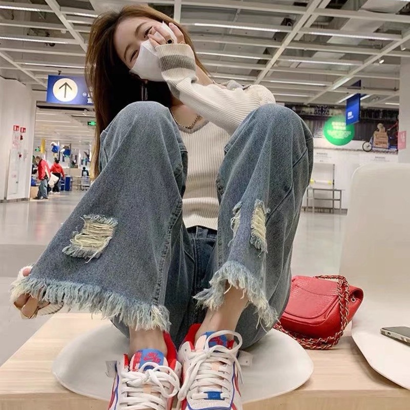 Quần Jean Ống Rộng Lưng Cao Thời Trang Mùa Hè Cho Nữ