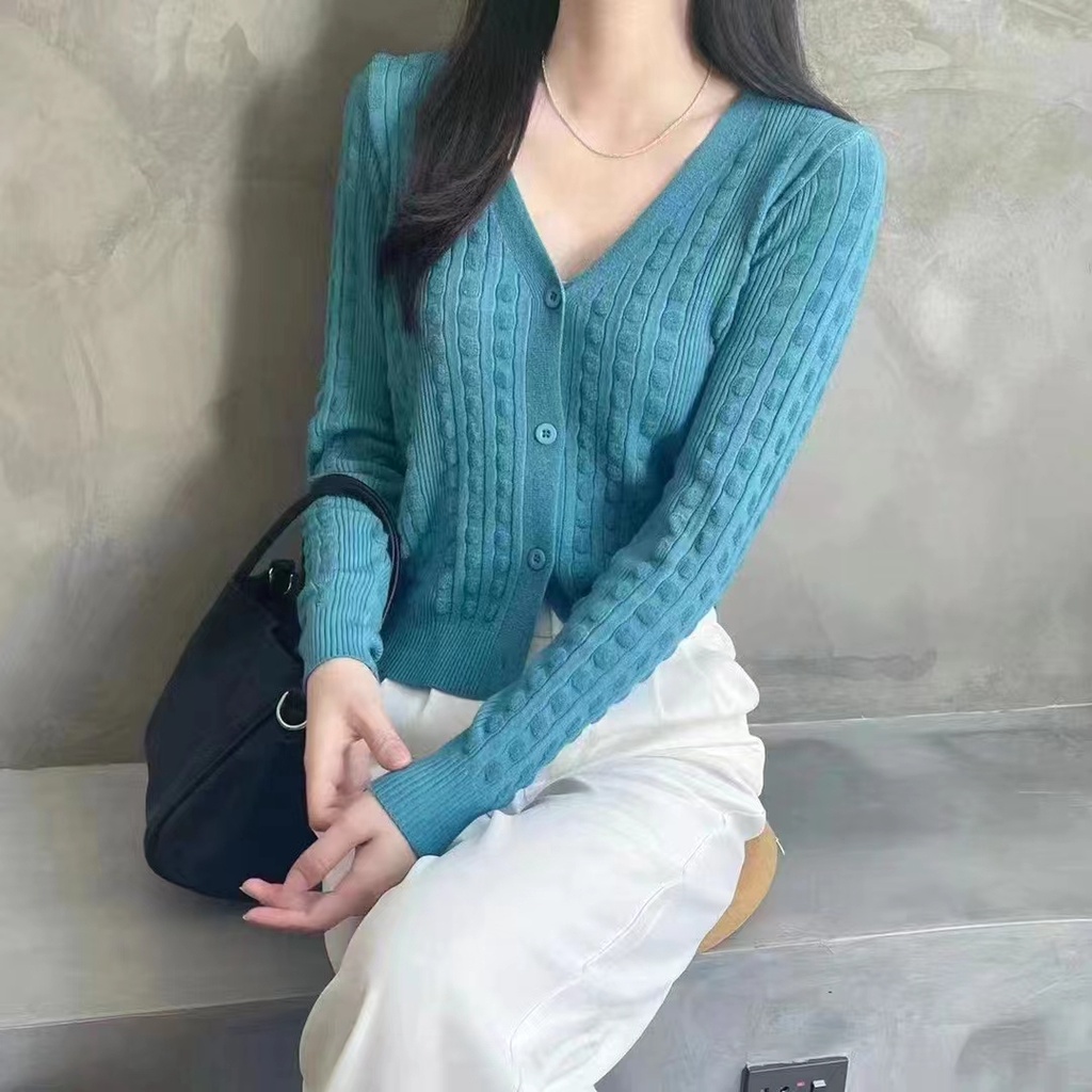 Áo khoác cardigan ZHELIHANGFEI vải dệt kim tay dài dáng rộng cổ chữ V dễ phối đồ