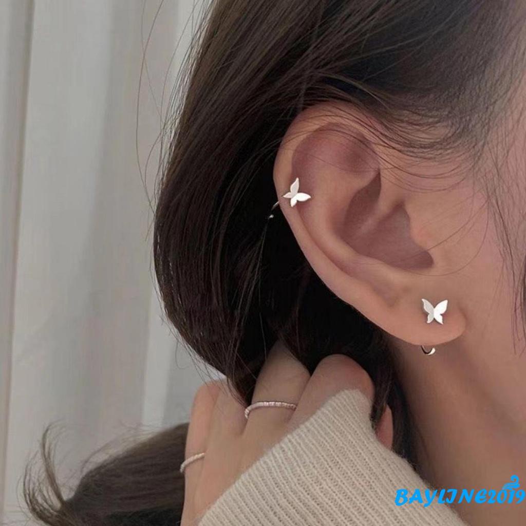 Bông tai kim loại hình bướm màu sắc đơn giản dành cho nữ