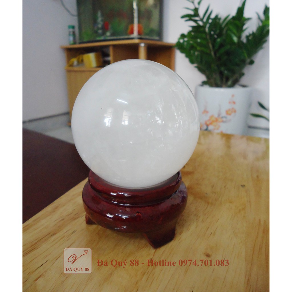 Quả cầu phong thủy đá hoa cương trắng tự nhiên đường kính 7,9cm
