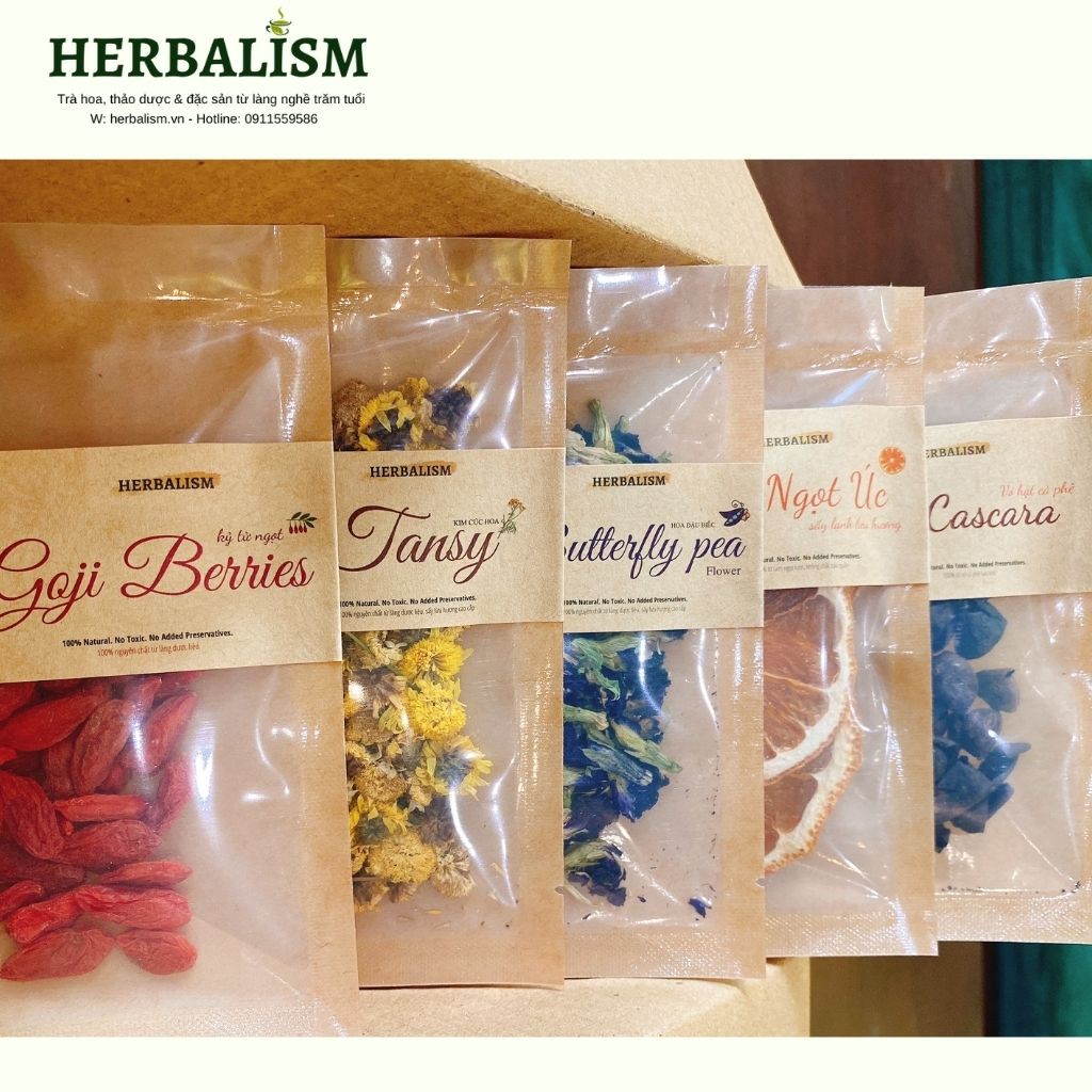 Trà hoa quả mix 1 gói nhỏ dùng thử HERBALISM| Trà Hoa Cúc, Đậu biếc, Hoa Hồng, Cascara Cam Quế, Kỷ Tử, Táo Đỏ, Long Nhãn | BigBuy360 - bigbuy360.vn