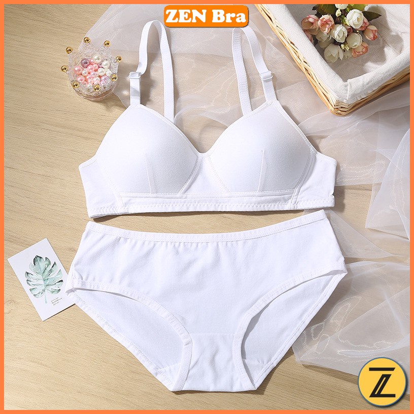 Bộ đồ lót nữ sinh dễ thương chất cotton tự nhiên mềm mại, áo lót không gọng phom gom nâng ngực đẹp