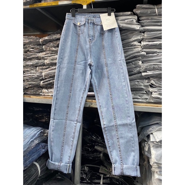 QUẦN BAGGY JEAN NỮ LƯNG CAO MÀU XANH CÓ BO CHUN SIÊU TIỆN LỢI thời trang