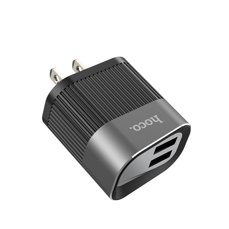 Củ sạc Hoco C40 vỏ bằng hợp kim sang trọng với 2 cổng USB hỗ trợ sạc nhanh 5V/2.4A (Có đèn Led hiển thị dòng điện)