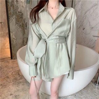 Váy sơ mi thắt nơ eo