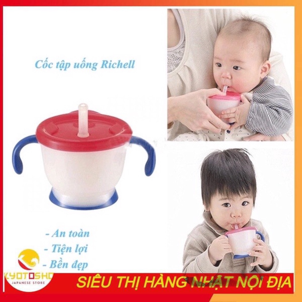 Cốc tập uống Richell có vòi hút 150ml màu đỏ