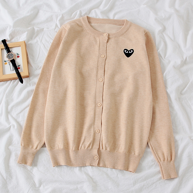 IELGY Áo sweater Mỏng Tay Dài In Hình Trái Tim Màu Đen Dễ Thương Cho Nữ