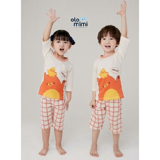 Bộ pijama lửng bé trai/ bé gái Hello Bear 100% cotton - Olomimi Hàn Quốc