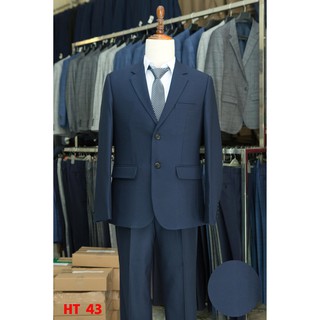 bộ vest nam trung tuổi màu xanh than trơn đậm tặng kèm một cavat