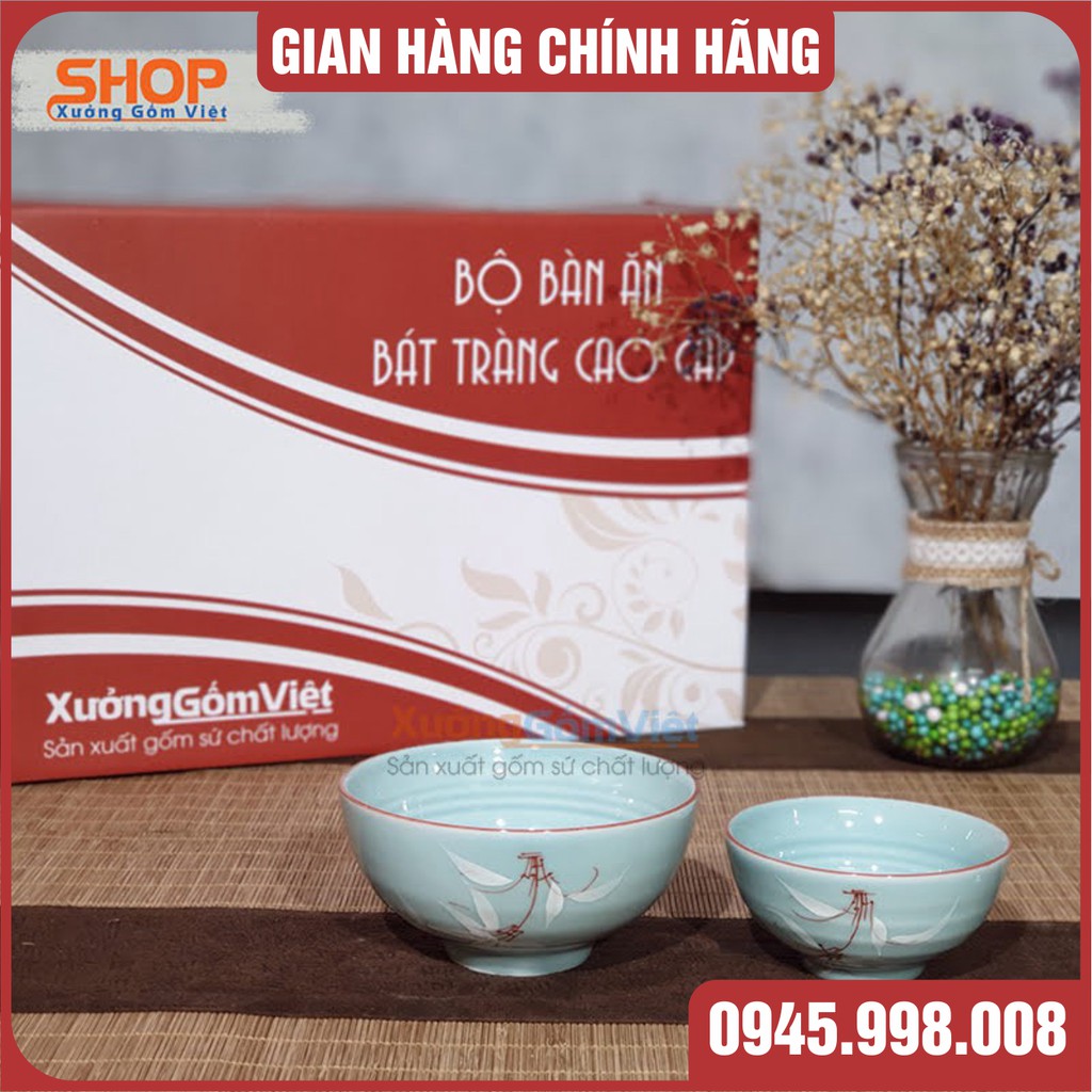 [sale rẻ] Bộ bát đĩa 12 món men xanh vẽ trúc gồm 6 chén,2 đĩa,2 tô,2 chén gia vị- setup bàn ăn sang trọng và tính tế-XGV