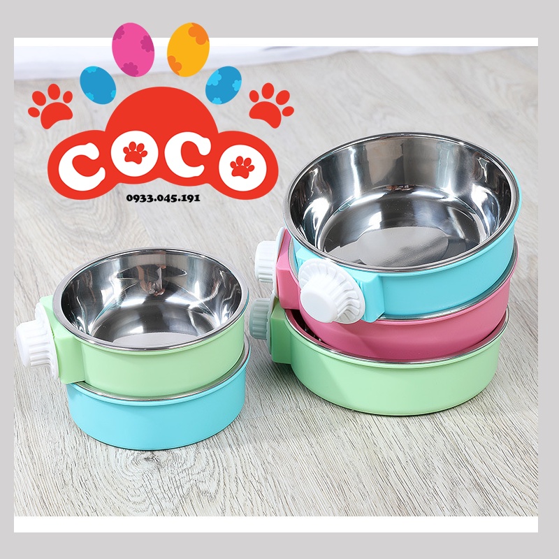 Bát ăn trơn inox gắn chuồng cho chó mèo / Chén ăn inox treo chuồng thú cưng