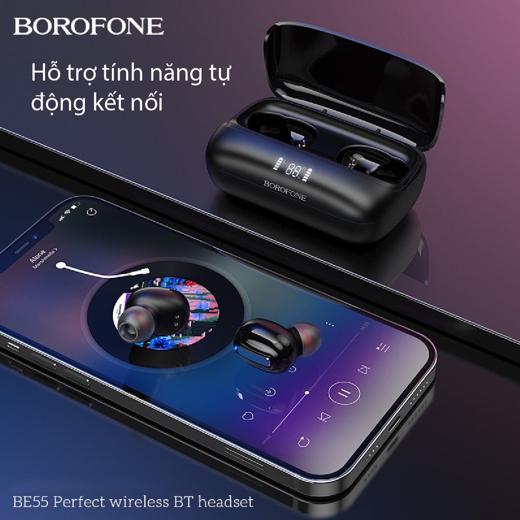 Phụ kiện tai nghe Borofone BE55 không dây, bluetooth 5.1, tai nghe nhét tai âm thanh nổi, chống tiếng ồn