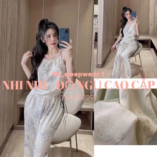 Bộ lụa 2 dây quần dài hoạ tiết ẩn xinh