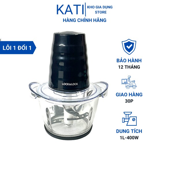 [Mã LIFEXANH03 giảm 10% đơn 500K] Máy xay thịt cối thủy tinh Lock&Lock EJM156BLK 1L bảo hành 12 tháng