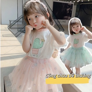 Váy bé gái bộ áo phối chân váy thêu họa tiết đáng yêu cho bé gái váy cho bé