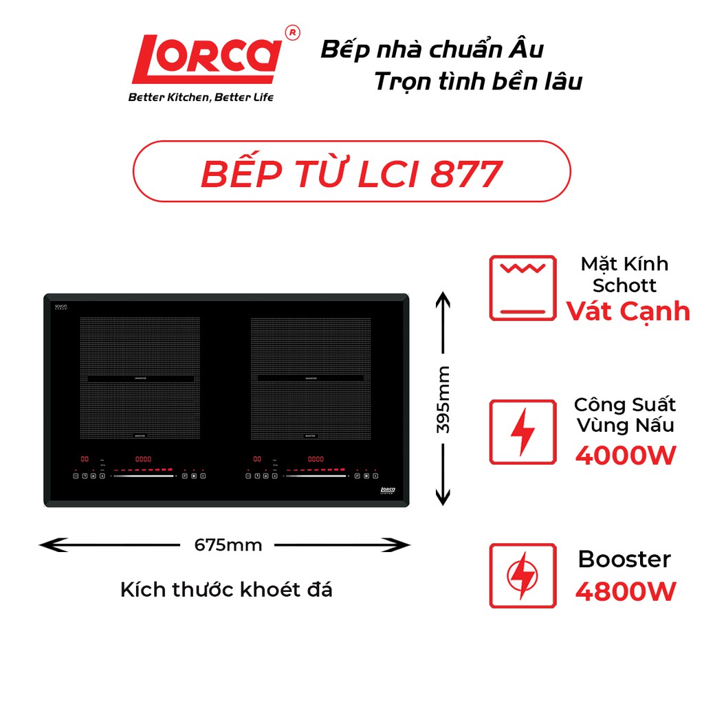Bếp từ đôi Lorca LCI 877 VN Bếp điện từ âm chính hãng Bảo hành 3 năm