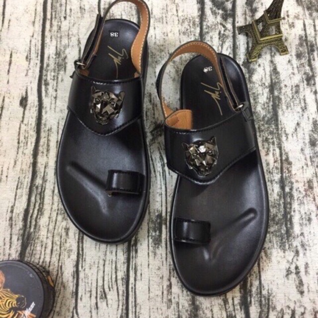 dép da nam sandal xoe nhón logo báo đen đi êm (free ship)