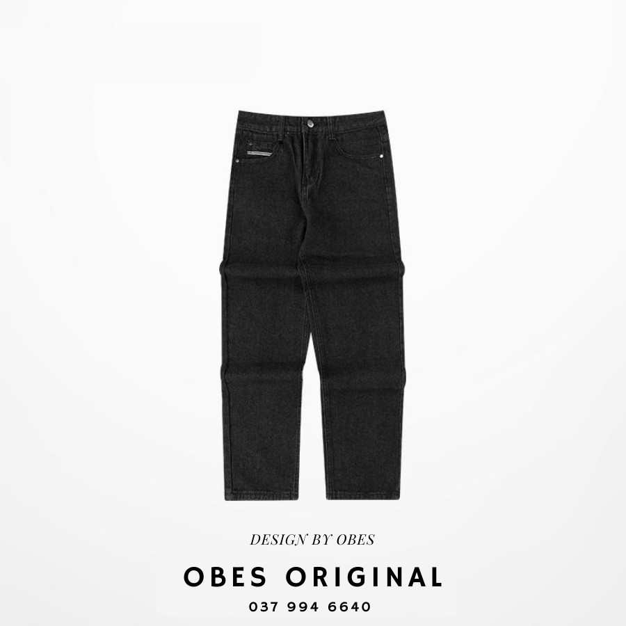 [OBES] Quần jeans ĐEN trơn Regular-fit Jeans mã QT101