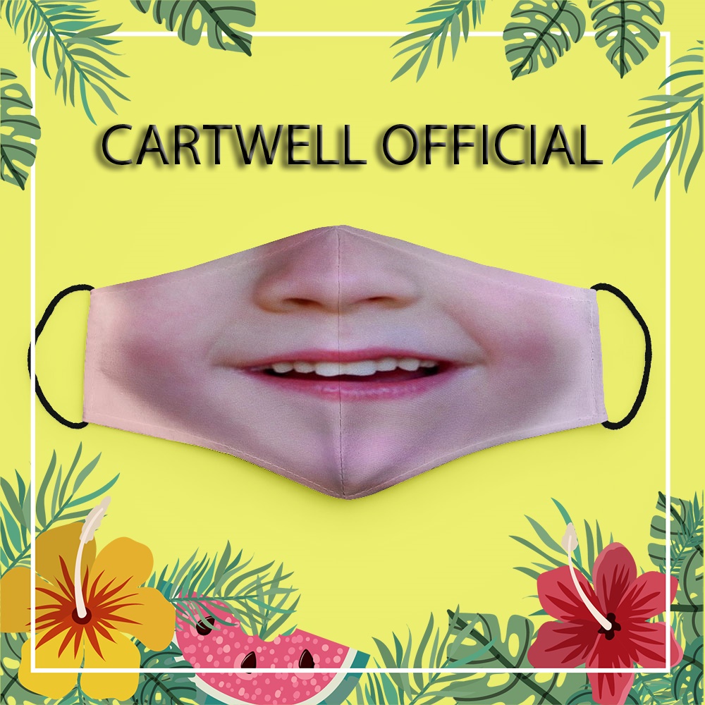 Khẩu trang hình miệng cười dị mồm vải mặt người em bé 11 CARTWELL dễ thở dây đeo mềm thời trang unisex dành cho nam nữ c