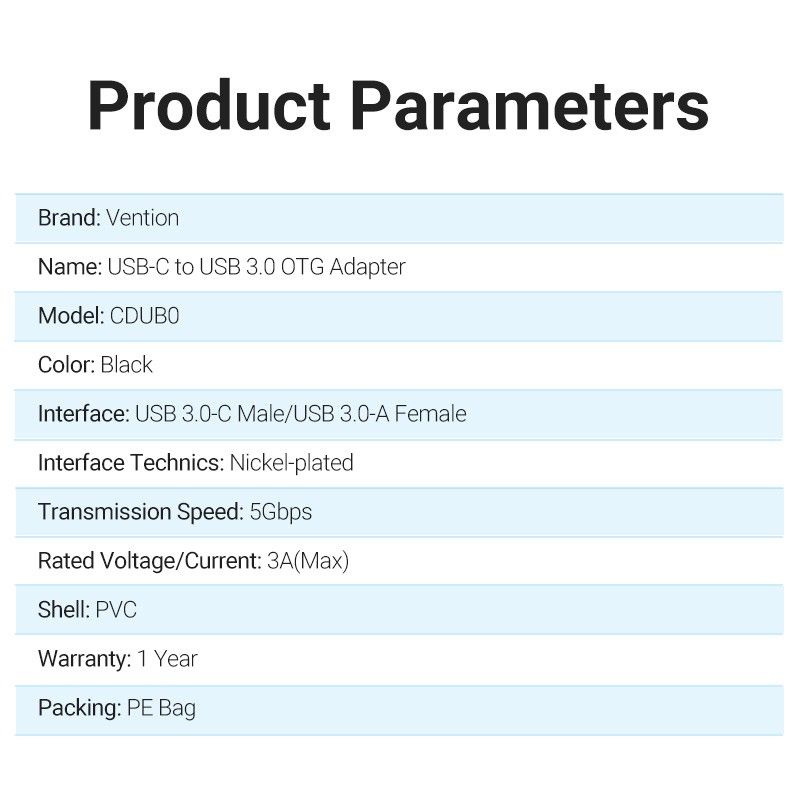 Bộ chuyển đổi VENTION Type C sang USB 3.0 OTG đầu cắm sang lỗ cắm 3A 5Gbps cho laptop / máy tính bảng / điện thoại | WebRaoVat - webraovat.net.vn