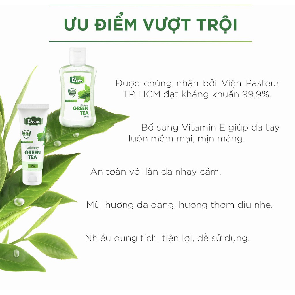 Gel rửa tay khô Kleen Trà xanh 40ml | BigBuy360 - bigbuy360.vn