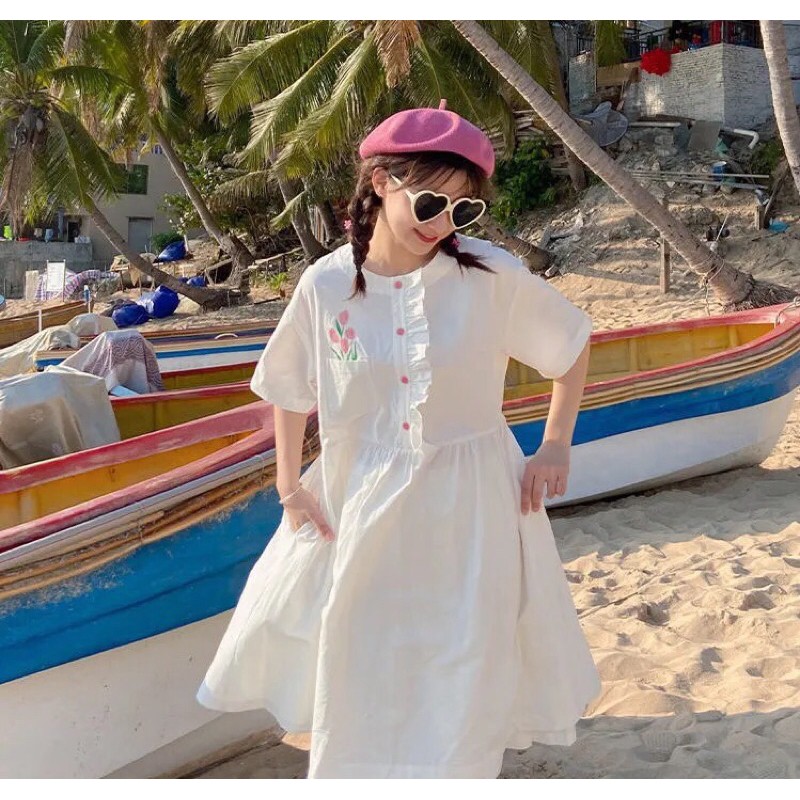 VÁY BABY DOLL TRẮNG THÊU HOA | BigBuy360 - bigbuy360.vn