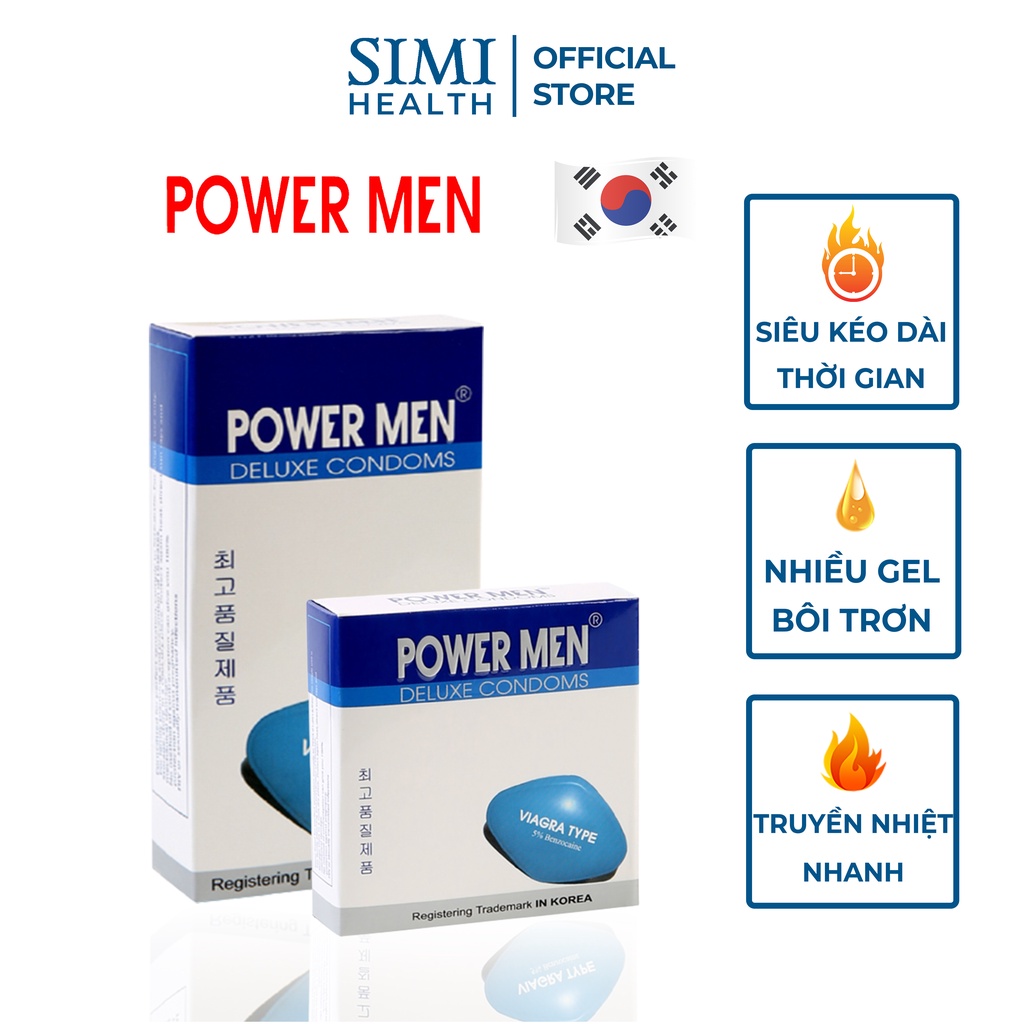 Bao cao su kéo dài thời gian POWER MEN VIAGRA TYPE chống xuất tinh sớm nhiều gel bôi trơn bcs siêu mỏng chính hãng