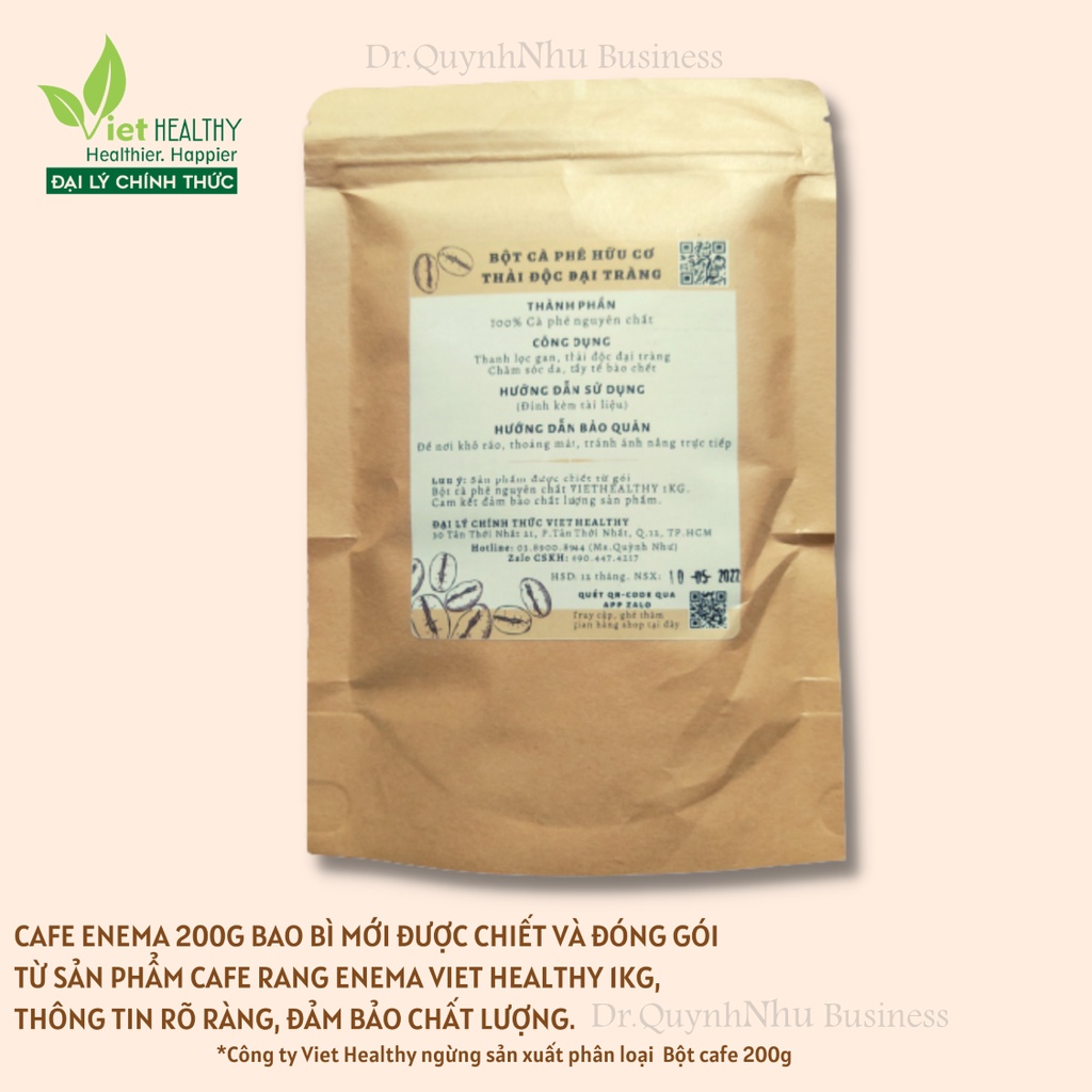 Cà phê viet healthy 200g , cà phê thải độc đại tràng 100% nguyên chất coffee enema
