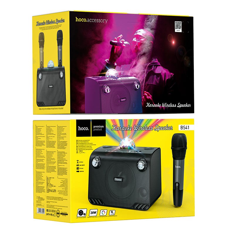 Loa Hoco BS41 wireless speake Karaoke bluetooth V5.0, hỗ trợ chế độ phát BT, TF, USB, AUX với dung lượng pin 4800mAh,